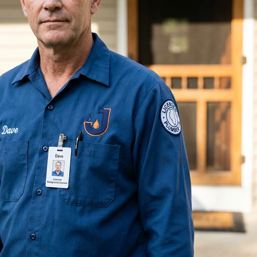 Licensed plumber showing ID badge in Dalton, GA