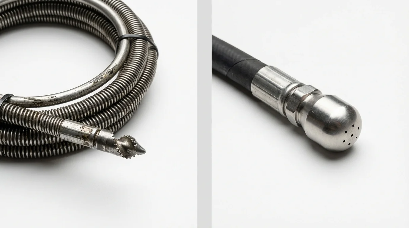 Drain snake cable and hydro jetting nozzle used for drain cleaning in Dalton, GA