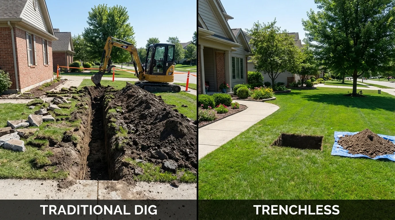 Trenchless sewer repair with minimal yard damage versus traditional excavation in Dalton, GA